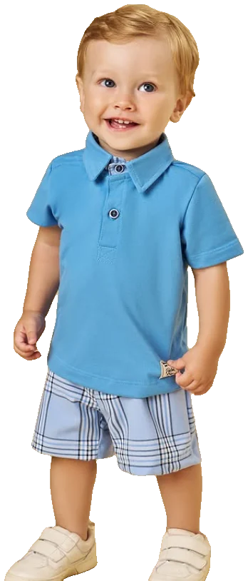 Bebê com camisa polo azul